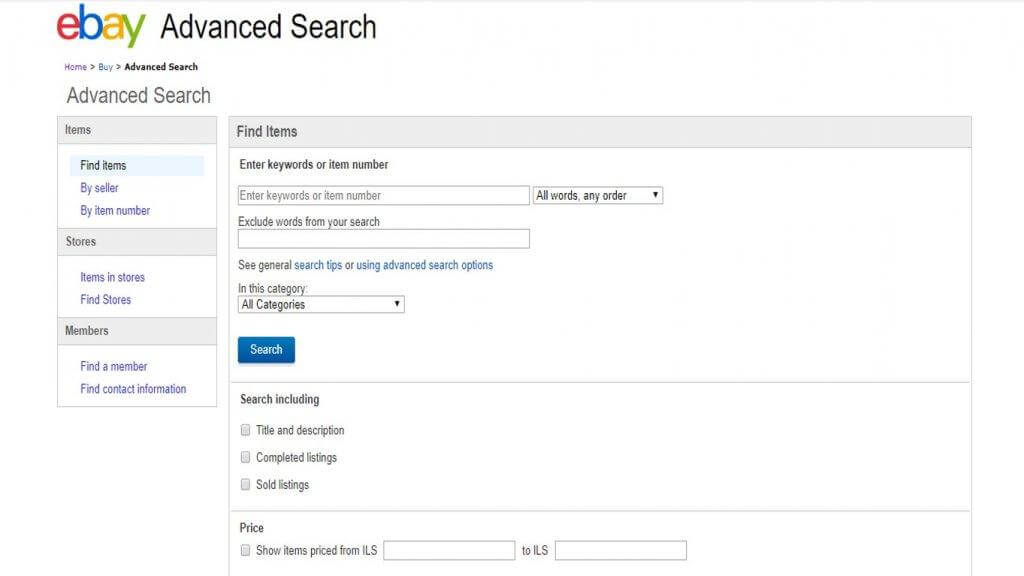 איביי ebay חיפוש מתקדם